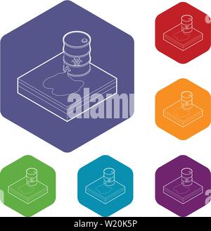 Toxic waste spilling from barrel icons vector hexahedron Stock Vector