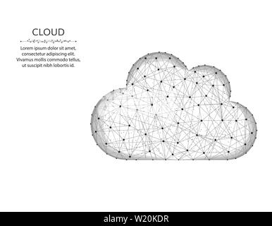 Cloud low poly design, weather in polygonal style, cloud server wire frame vector illustration on a white background Stock Vector