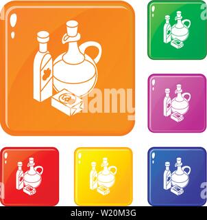 Organic eco food icons set vector color Stock Vector