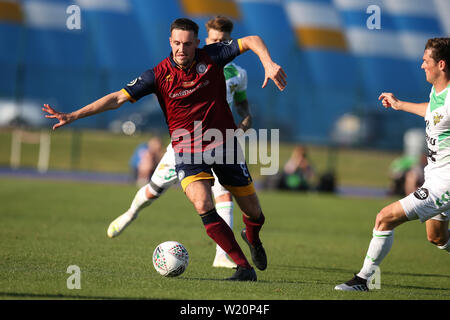 Cardiff, UK. 04th July, 2019. Christopher Baker of Cardiff Met in action. UEFA Europa league preliminary qualifying round match, 2nd leg, Cardiff Metropolitan University (Wales) v FC Progres Niederkorn (Luxembourg) at Cardiff International Sports campus Stadium in Cardiff, South Wales on Thursday 4th July 2019. Editorial Usage Only. pic by Andrew Orchard/Andrew Orchard sports photography/Alamy Live News Credit: Andrew Orchard sports photography/Alamy Live News Stock Photo