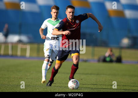 Cardiff, UK. 04th July, 2019. Christopher Baker of Cardiff Met in action. UEFA Europa league preliminary qualifying round match, 2nd leg, Cardiff Metropolitan University (Wales) v FC Progres Niederkorn (Luxembourg) at Cardiff International Sports campus Stadium in Cardiff, South Wales on Thursday 4th July 2019. Editorial Usage Only. pic by Andrew Orchard/Andrew Orchard sports photography/Alamy Live News Credit: Andrew Orchard sports photography/Alamy Live News Stock Photo