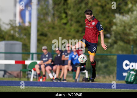 Cardiff, UK. 04th July, 2019. Kyle McCarthy of Cardiff Met in action. UEFA Europa league preliminary qualifying round match, 2nd leg, Cardiff Metropolitan University (Wales) v FC Progres Niederkorn (Luxembourg) at Cardiff International Sports campus Stadium in Cardiff, South Wales on Thursday 4th July 2019. Editorial Usage Only. pic by Andrew Orchard/Andrew Orchard sports photography/Alamy Live News Credit: Andrew Orchard sports photography/Alamy Live News Stock Photo