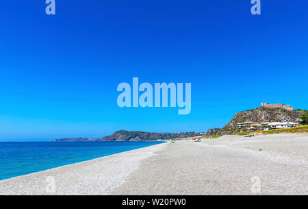 Milazzo beach, wonderful coastline with fine and white sandy bay in Milazzo town, Sicily, Italy Stock Photo