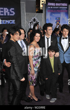 LOS ANGELES, CA. February 24, 2009: The Jonas Brothers - Kevin Jonas (left), Joe Jonas & Nick Jonas - with their parents & kid brother at the world premiere of their new movie 'Jonas Brothers: The 3D Concert Experience' at the El Capitan Theatre, Hollywood. © 2009 Paul Smith / Featureflash Stock Photo