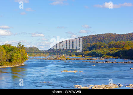 Harpers Ferry National Historic Park, West Virginia, USA. A view onto beautiful autumn panorama along riverbanks. Stock Photo