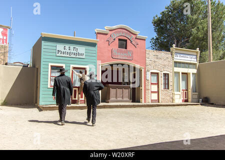 Tombstone, Arizona, USA -  Gunfight at the famous OK Corral in Tombstone. The small town was the site of an legendary and infamous gunfight. Stock Photo