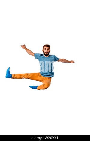 Amazing dancer is doing breakdance on a white background Stock Photo