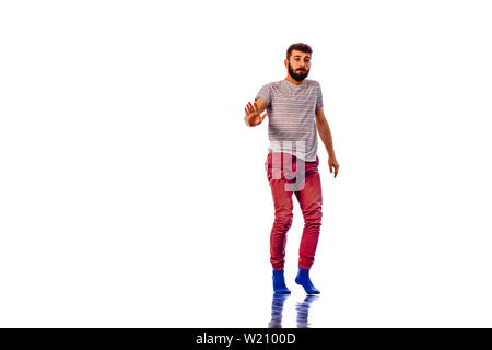 Amazing dancer is doing breakdance on a white background Stock Photo