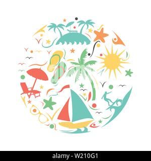 Tropical summer beach icon concept on circle shape Stock Vector