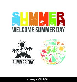Summer logo icon set vector design illustration. Abstract creative logo summer season Stock Vector