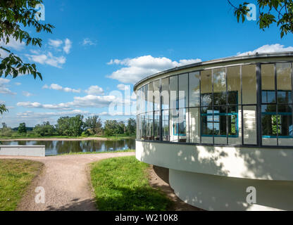 Kornhaus Restaurant on the banks of the Elbe river in Dessau designed in 1929 by architect Carl Fieger who was a teacher at the Bauhaus. Stock Photo