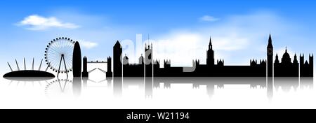 City of London on the horizon. City line against the blue sky with clouds. Stock Vector