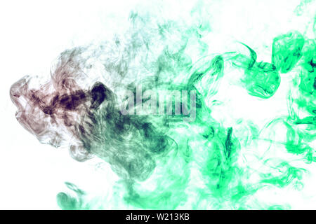 Colored background with winding clouds of smoke from patterns of different forms of red, green colors with tongues of flame on a white isolated backgr Stock Photo