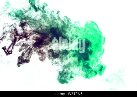 Colored background with winding clouds of smoke from patterns of different forms of red, green colors with tongues of flame on a white isolated backgr Stock Photo