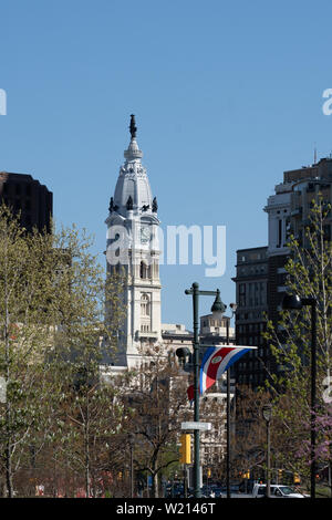 city hall in center city Philadelphia seen from  Logan Circle on the Benjamin Franklin Parkway; Stock Photo