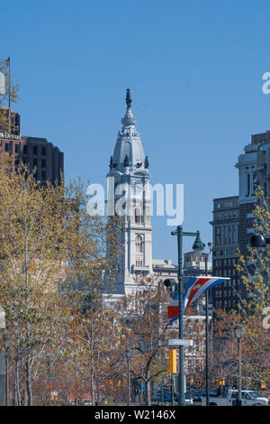 city hall in center city Philadelphia seen from  Logan Circle on the Benjamin Franklin Parkway; Stock Photo