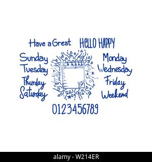 Vector hand lettering set of the days of the week Stock Vector