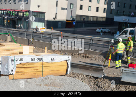 Building new tram rails at Itsenäisyydenkatu street in Tampere Finland Stock Photo