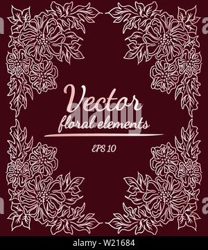 Wreath of peonies flowers branch on gray background. Floral design elements for invitations, greeting cards, posters, blogs. Hand drawn vector illustr Stock Vector
