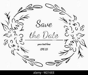 Wreath of black roses or peonies flowers and branches on gray background. Foral frame design elements for invitations, greeting cards, posters, blogs. Stock Vector