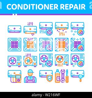 Conditioner Repair Vector Thin Line Icons Set Stock Vector
