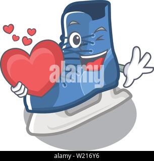 With heart ice skates in character wooden cabinets Stock Vector