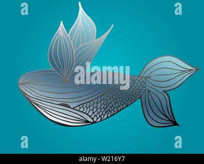 Abstract hand drawn of blue whale. Vector illustration. Outline. Line art. Sketch Stock Vector