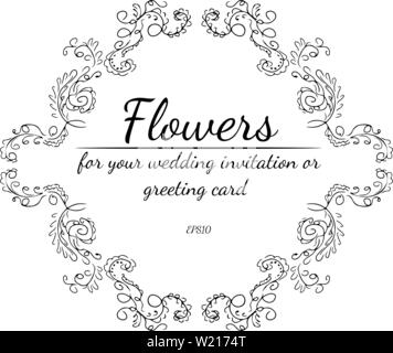 Wreath from the branches of wild flowers isolated on white background. Foral frame design elements for invitations, greeting cards. Hand drawn vector Stock Vector