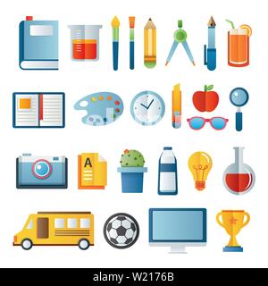 Back to school icon set in paper art item. Stock Vector