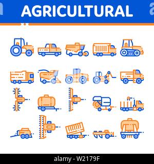 Agricultural Vehicles Vector Thin Line Icons Set Stock Vector