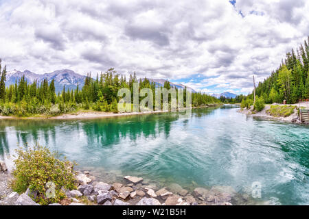 Canmore's Bow River Loop Trail on the southern Banff range of the Canadian Rockies in Alberta, Canada. Stock Photo