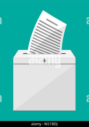 Ballot box. Container with lock full of documents Stock Vector
