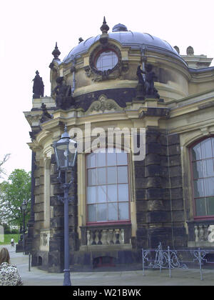 Dresden, Saxony Germany. Cloudy day. Inscription on the facade in German Stock Photo