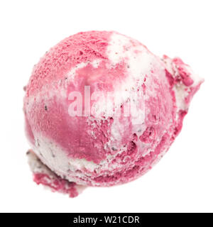 A mixed scoop of vanilla and cherry ice cream isolated on white background Stock Photo