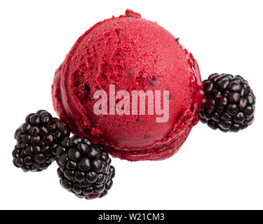 A scoop of blackberry ice cream isolated on white background Stock Photo