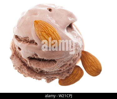 a single almond ice cream scoop from above isolated on white background Stock Photo