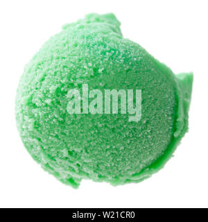 one single green ice cream scoop from above isolated on white background Stock Photo