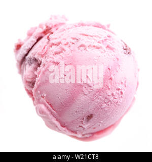 A single scoop of raspberry ice cream from above isolated on white background Stock Photo