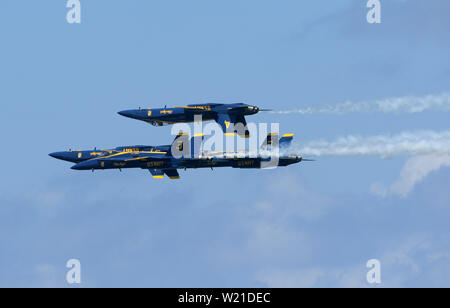 FORT LAUDERDALE, FL - MAY 04: U.S. Navy Blue Angels Team performs in the Ford Lauderdale Air Show on May 4, 2019 in Fort Lauderdale, Florida People: U.S. Navy Blue Angels Team Transmission Ref: FLXX Stock Photo