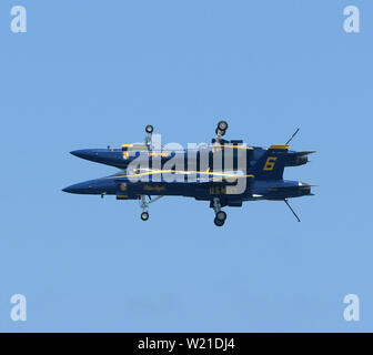 FORT LAUDERDALE, FL - MAY 04: U.S. Navy Blue Angels Team performs in the Ford Lauderdale Air Show on May 4, 2019 in Fort Lauderdale, Florida People: U.S. Navy Blue Angels Team Transmission Ref: FLXX Stock Photo