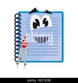 notebook compass cartoon back to school flat design vector illustration Stock Vector