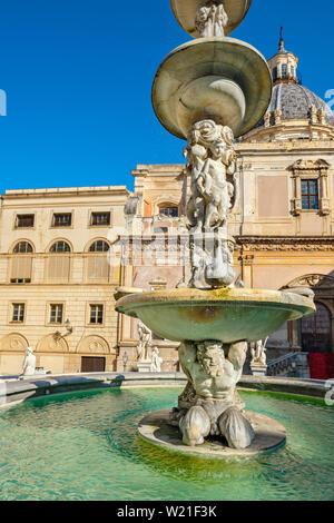 View on Praetorian Fountain in front of the Church of Saint Catherine. Palermo, Sicily, Italy Stock Photo