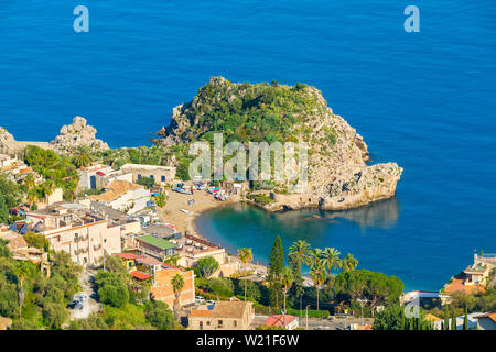 Seascape with beach and Taormina resort. Sicily, Italy Stock Photo
