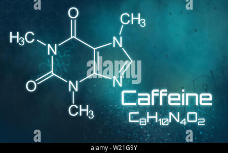 Chemical formula of Caffeine on a futuristic background Stock Photo