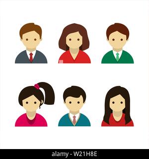 Set of colorful female faces icons in flat style Stock Vector