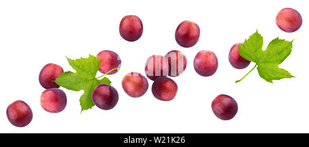 Falling red grape isolated on white background