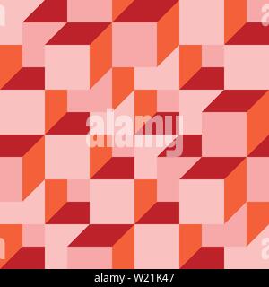 Isometric cubes seamless pattern. Shades of red Stock Vector