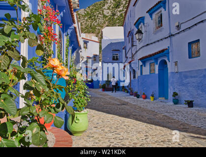 Beautiful view of the square in the blue city of Chefchaouen. Location: Chefchaouen, Morocco, Africa. Artistic picture. Beauty world Stock Photo