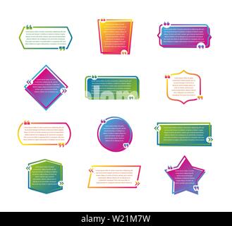 Set of colored quotes blank template. Creative speech bubbles, citation empty frames isolated on white background Stock Vector