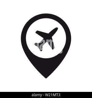 Airplane in location pin symbol. Plane, aircraft icon or sign concept. Stock Vector